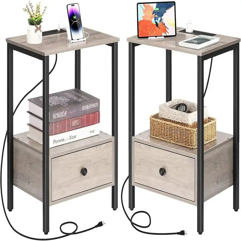 Side Table with Charging Station - 11.8D x 15.7W x 23.6H