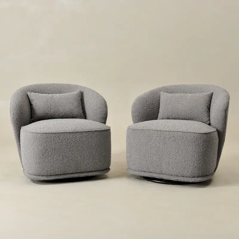 KINWELL 33 W Sherpa Boucle Upholstered Accent Swivel Chair (Set of 2)