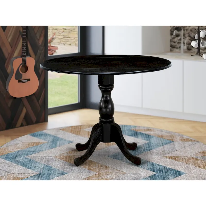 East West Furniture Dublin Modern Kitchen Table - a Round Dining Table Top with Dropleaf & Pedestal Base, (Finish Option)
