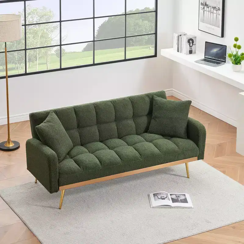 GDFStudio Smin Modern 69 Wooden Teddy Upholstered Sofa Bed with Adjustable Backrest