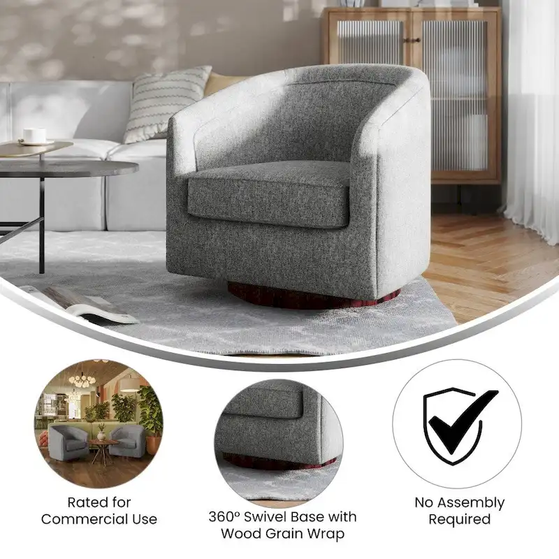 Traditional Club Style Upholstered Accent Chair with 360 Swivel Metal Base