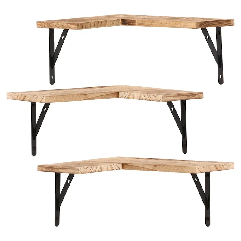 Wood Floating Shelves Set of 3, Wall Mounted Shelves for Bedroom, Bathroom, Living Room, and Kitchen Wall Decor 15.7*11.4in