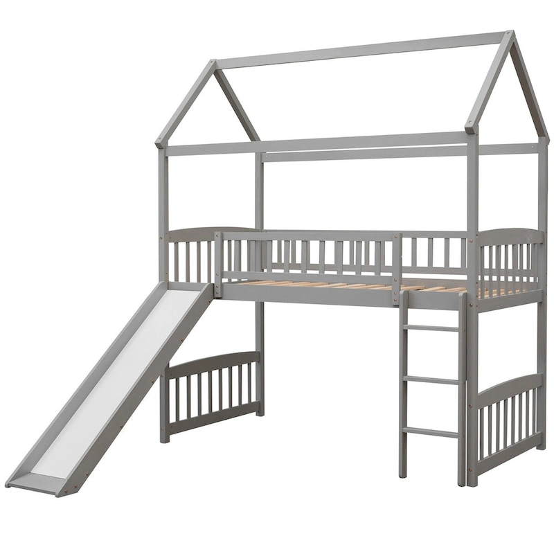 Twin Loft Bed with Slide and Guardrail