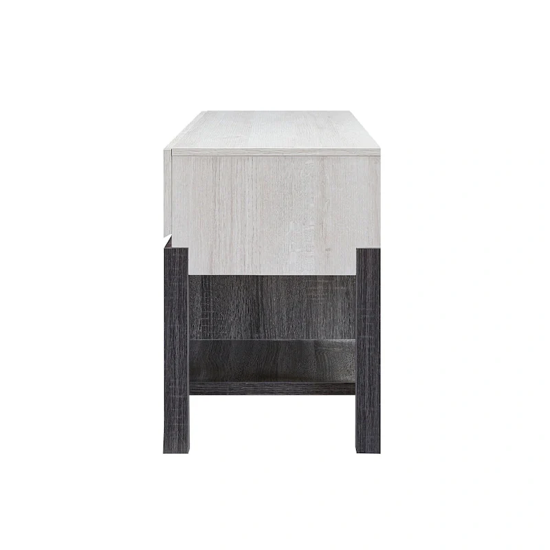 Modern Two-Tone TV Stand with Drawers and Open Shelves