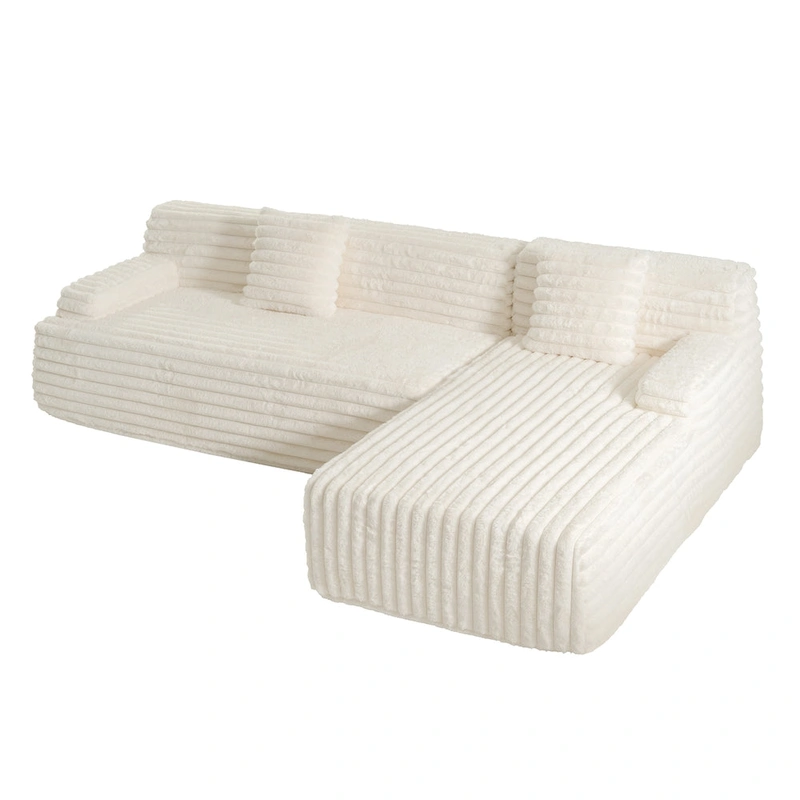 110 Faux Fur Cloud 3-Seater sat L-Shaped Sectional Sofa with Two Included Throw Pillows