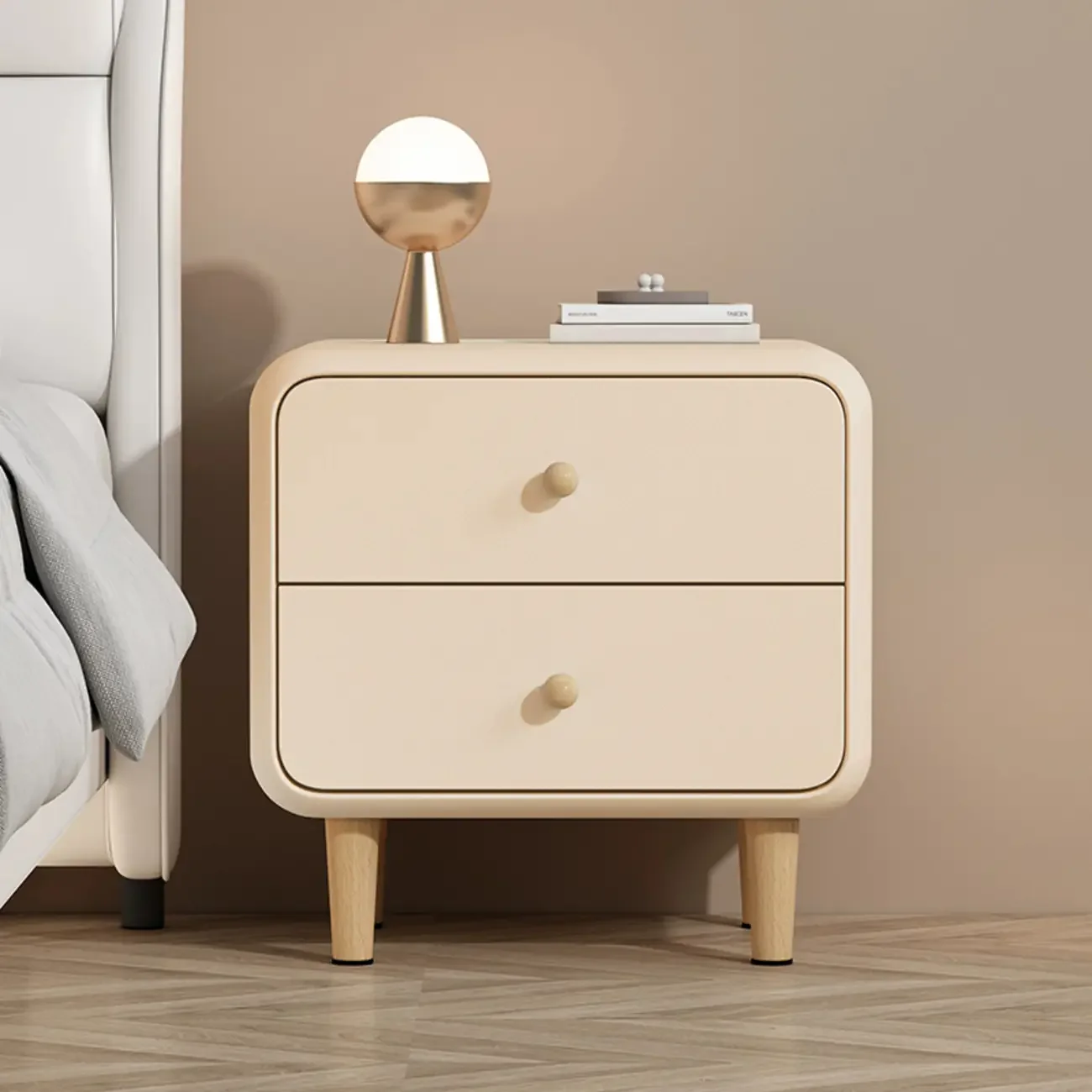 Modern Small Wood 2 Drawer Nightstand with Legs