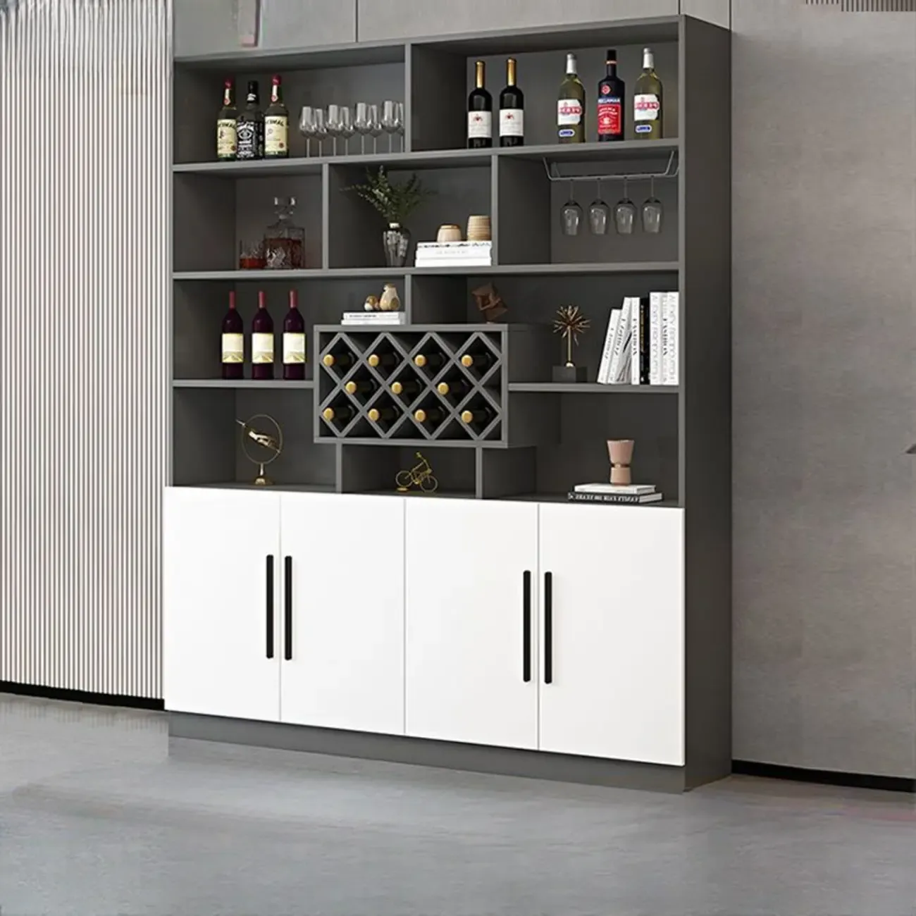 Modern Open Storage Wooden Wine Rack Liquor Cabinet