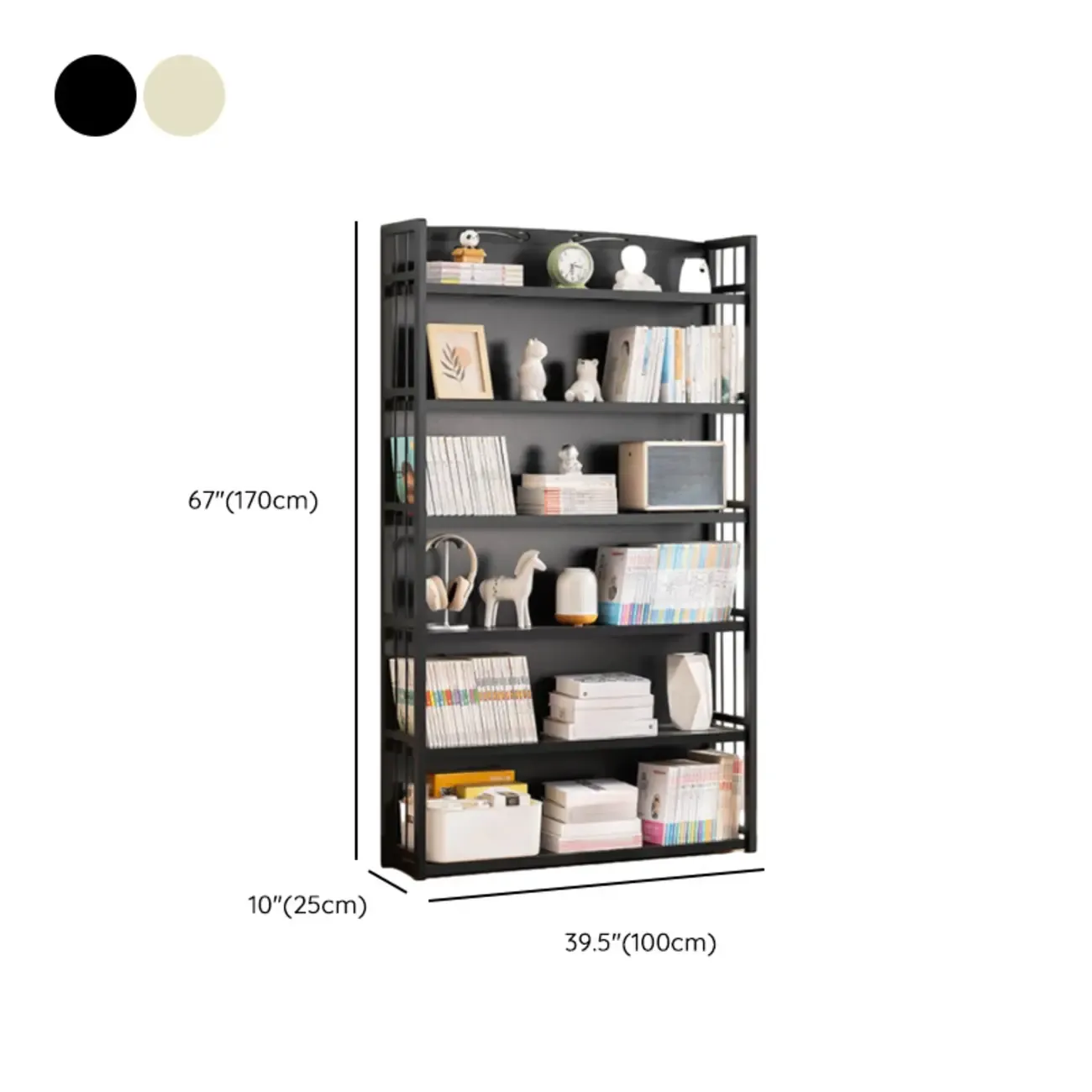 Premium Bamboo Modern Black 5-Shelf Open Bookshelf