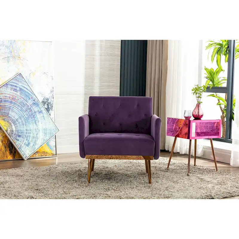 Velvet Upholstered Tufted Accent Chair With Golden feet