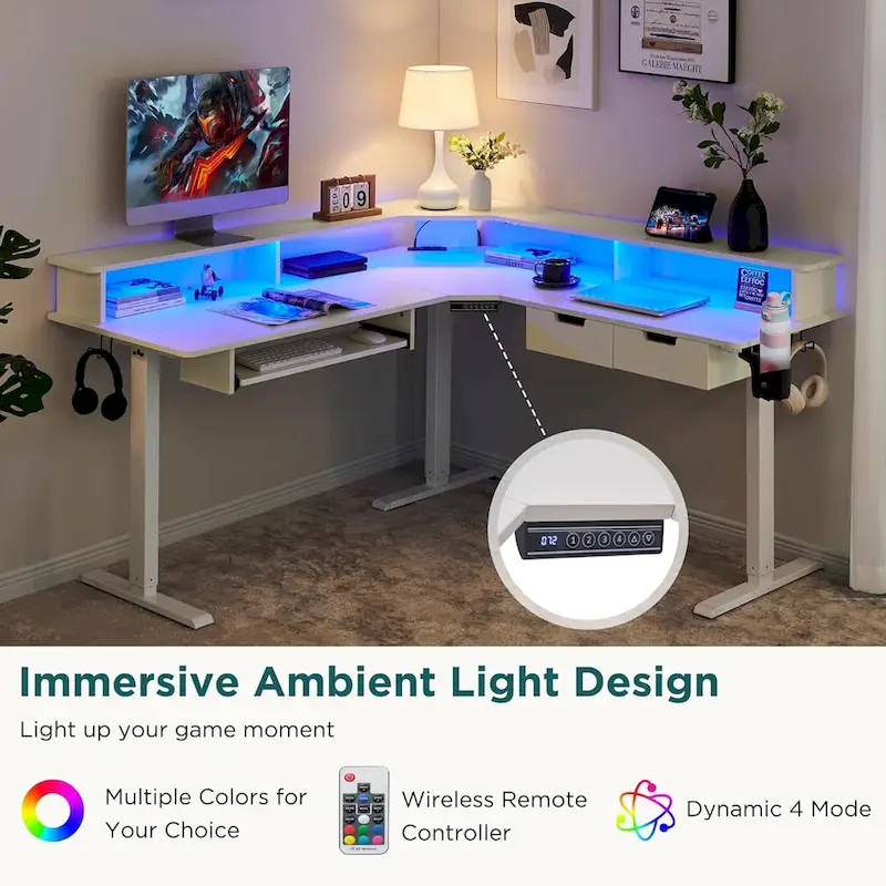 60 L Shaped Electric Comnputer Desk, Height Adjustable Gaming Desk