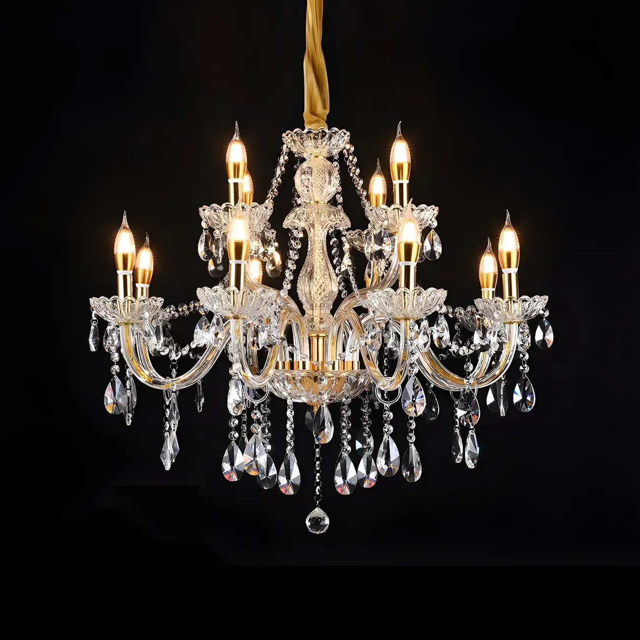 Mid-Century Crystal Candlestick Adjustable Chandelier
