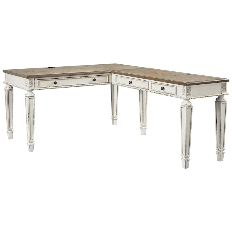 Realyn Antique White/Brown 2-Piece Home Office Desk