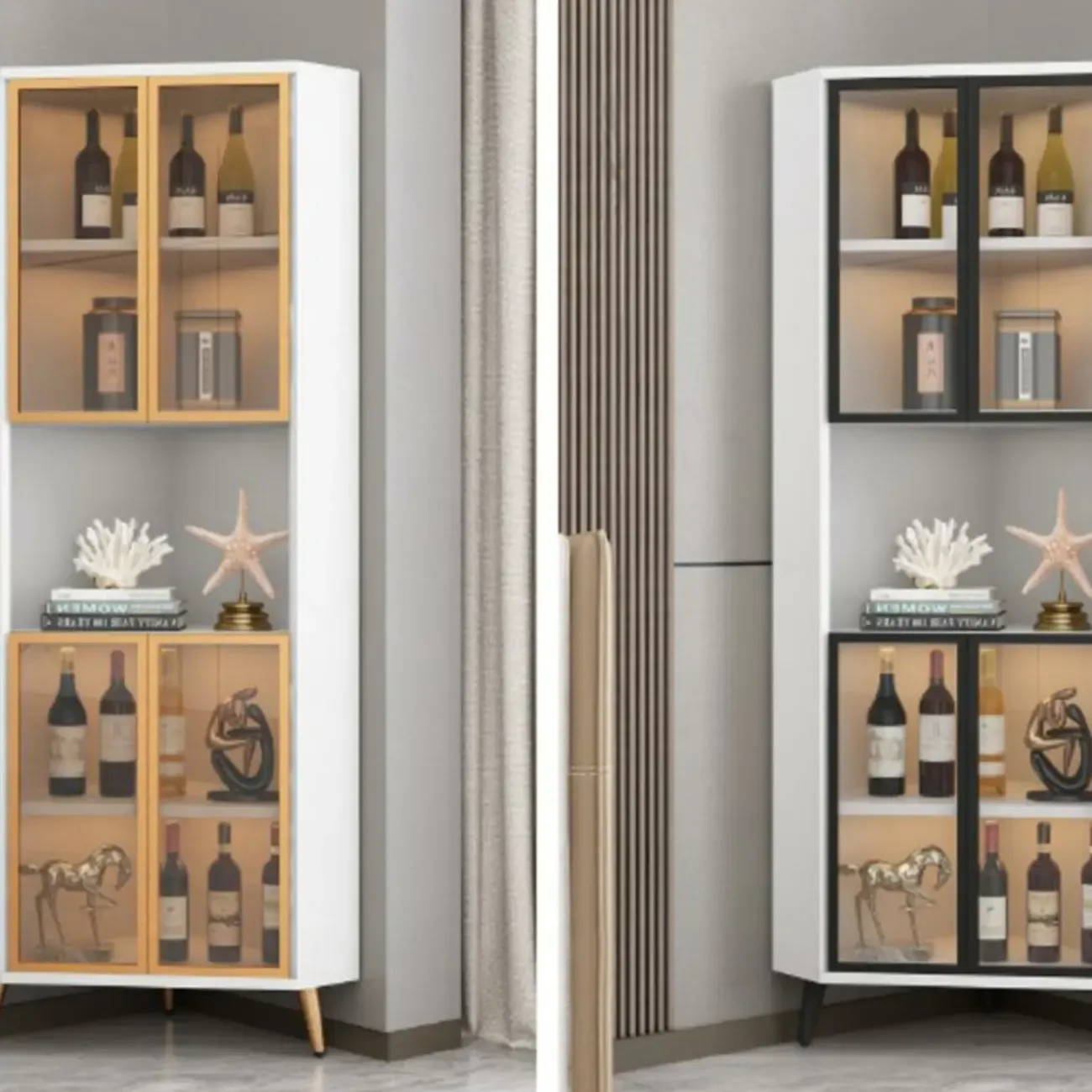 Modern Glam White-Gold Wood Glass Display Cabinet