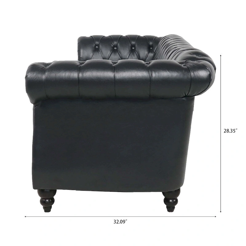 84.65 PU Rolled Arm Chesterfield 3 Seater Sofa