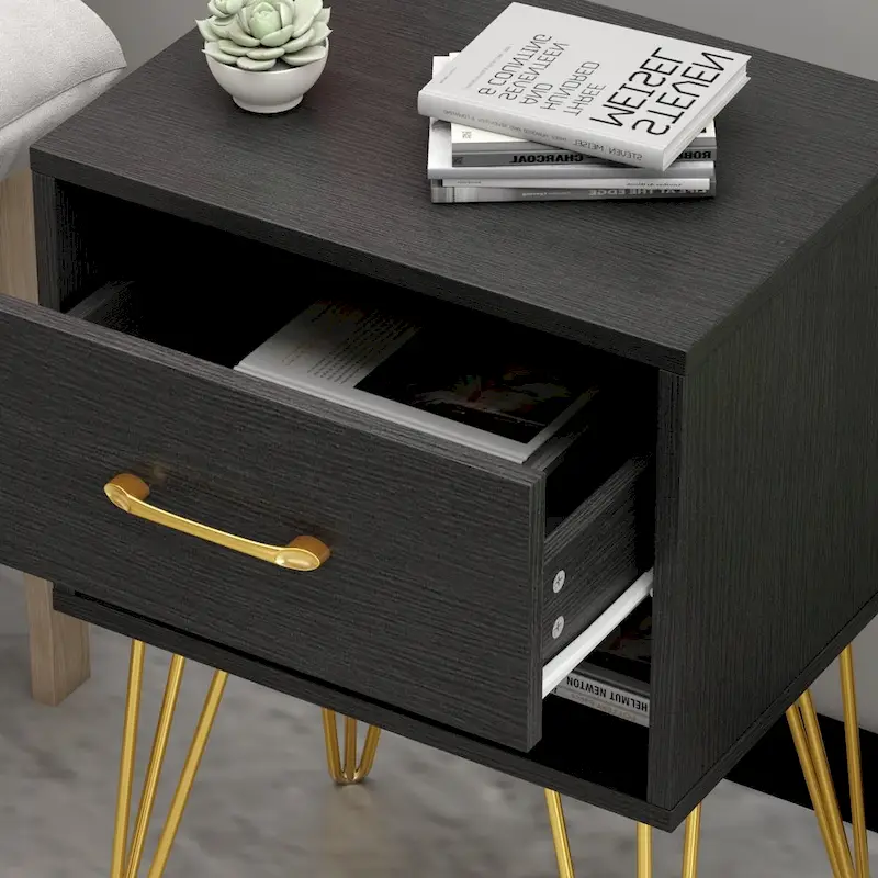 Timechee 23.6  Tall 1 - Drawer Wood Nightstand Metal Legs(1 Piece)