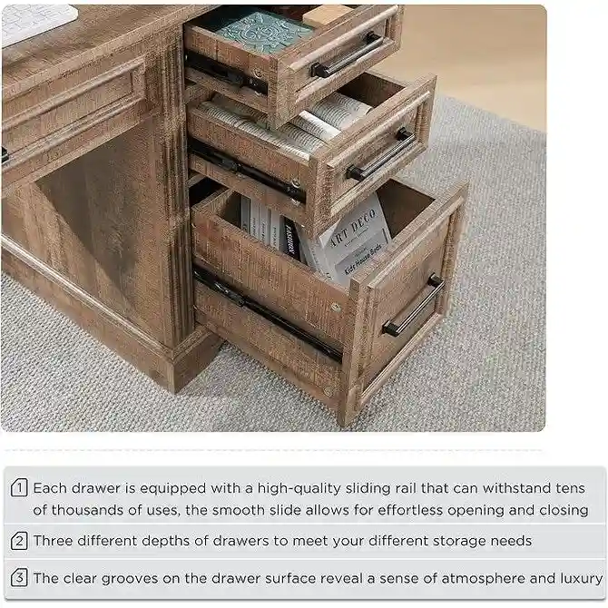 58  Large Computer Desk with Drawers, Embossed Texture Office Desk