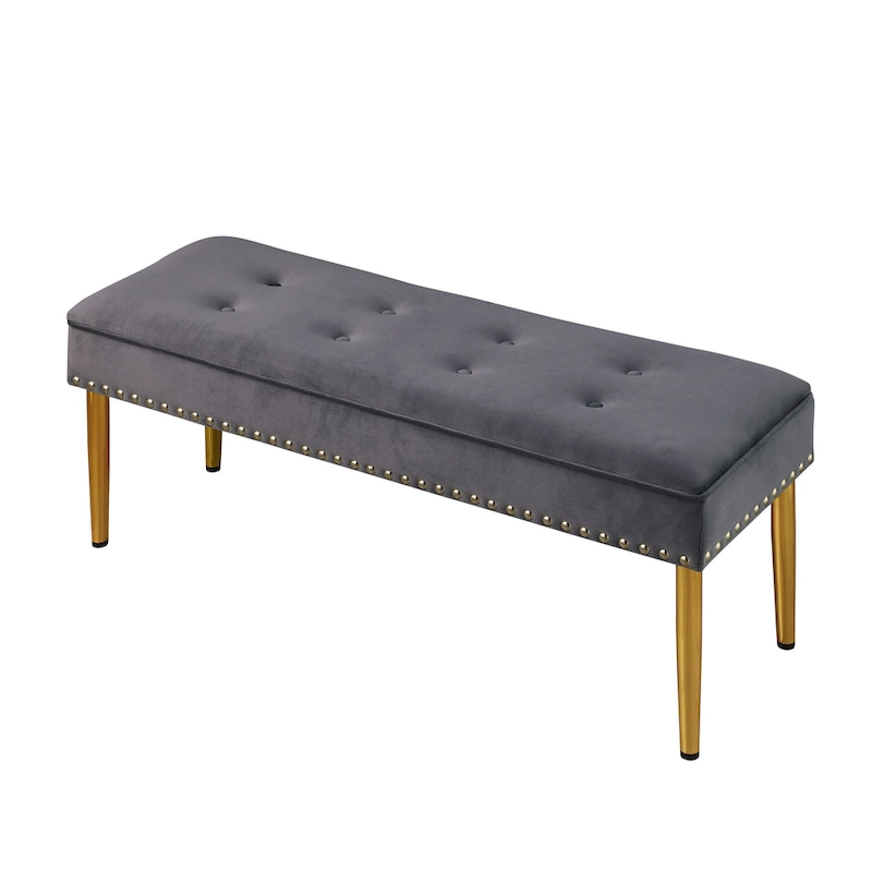 2 in 1 Combination Tufted Velvet Benches Set with Gold Leg and Nailhead Trim