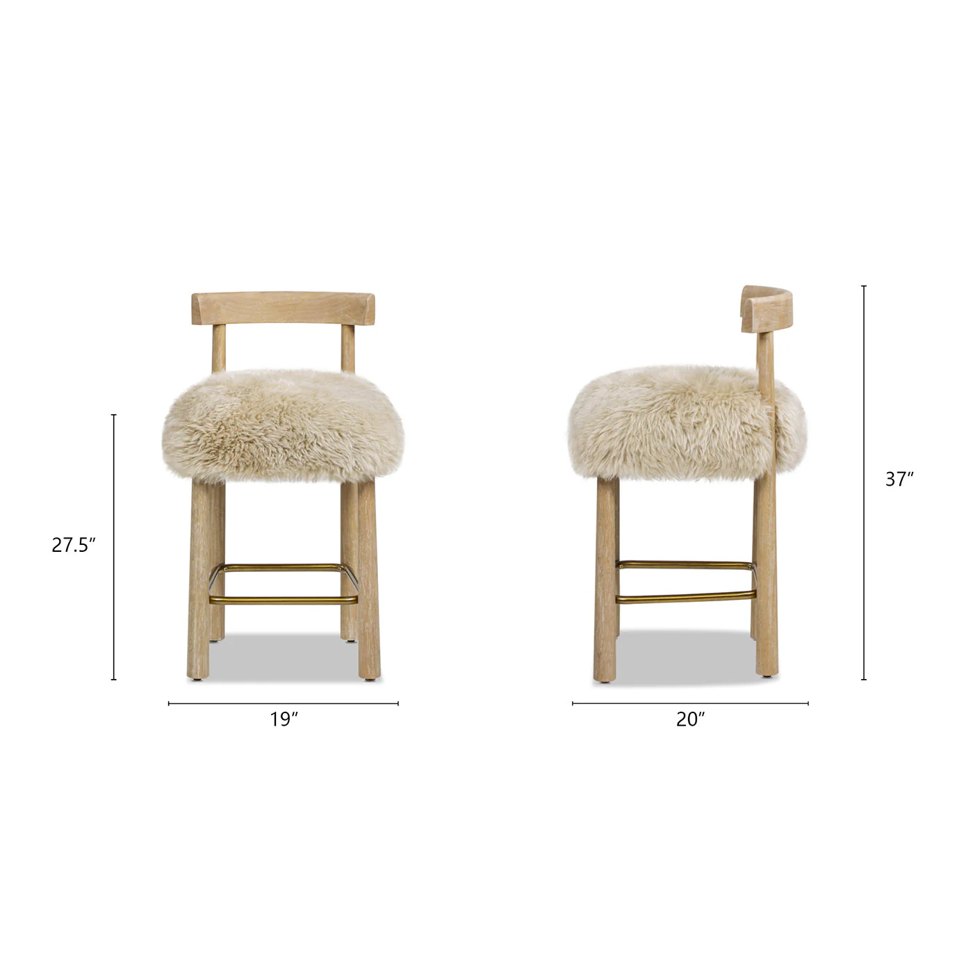 Arden 27.5 Genuine Fur Counter Height Bar Stool