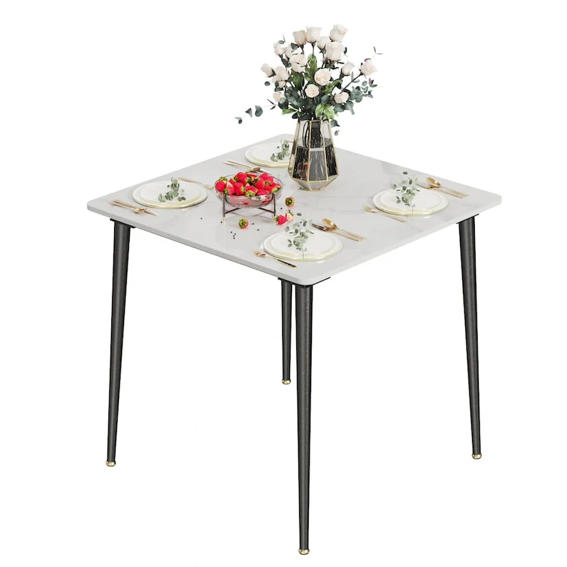 Modern Slate Kitchen Dining Table with Sintered Stone Top Metal Legs (Table Only) - 31.5x31.5x30 inch