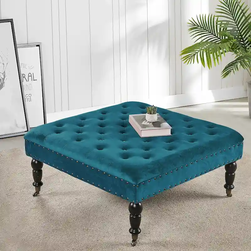 Button-Tufted Round Ottoman – 33 x 33 x 18 Inch