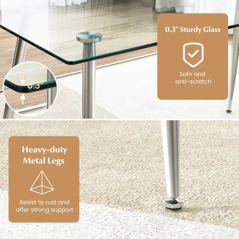 Gymax Modern Glass Dining Table Rectangular Dining Room Table W/Metal