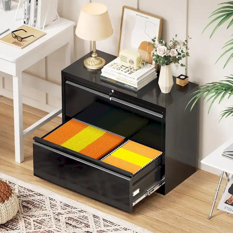 2 Drawer Metal Lateral Filing Cabinet with Lock