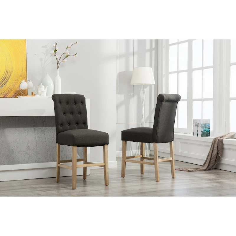 Roundhill Furniture Siena Counter Height Button Tufted Back Solid Wood Stools, Set of 2