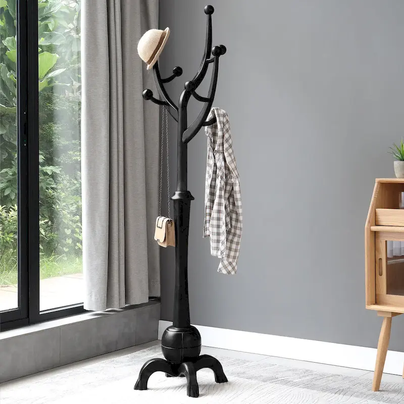Rubberwood Freestanding Coat Rack with 8 Hooks - 24.5W x 70.87H