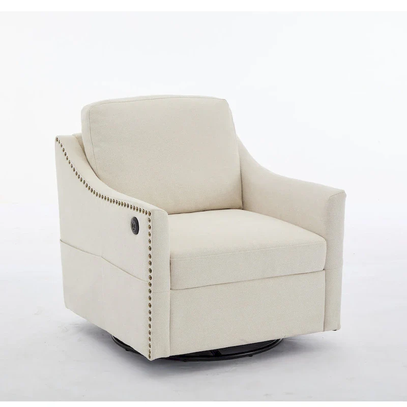 Cream White Modern 30.3 Accent Chair with USB