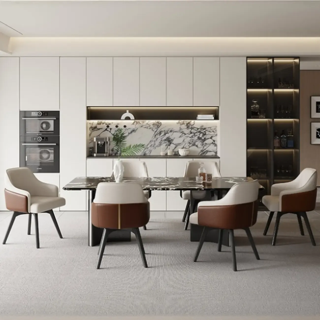 Modern Faux Leather Swivel Arm Dining Chair with Solid Back