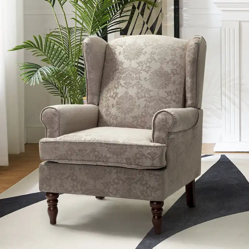 Epimethis Traditional Fabric Accent Wingback Armchair with Turned Legs by HULALA HOME