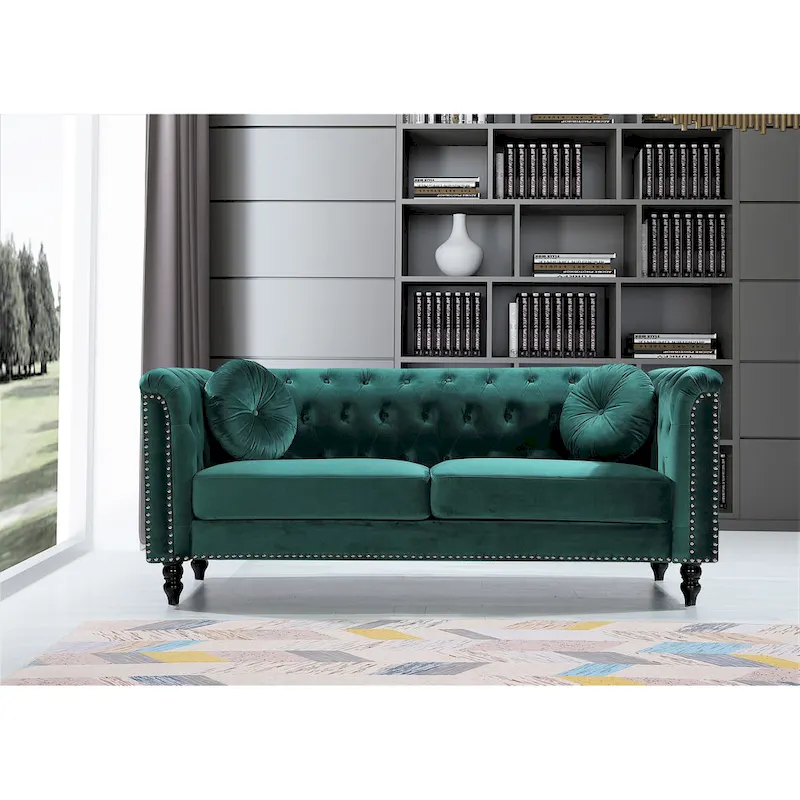 US Pride Vivian Classic Velvet Kittleson Nailhead Chesterfield Sofa