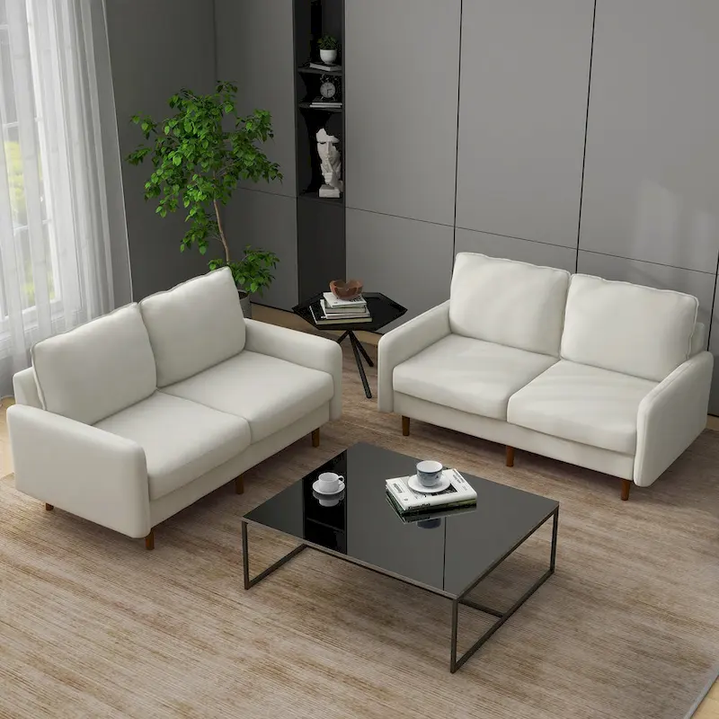 2 Pices Velvet Loveseat Wood Legs Sofa