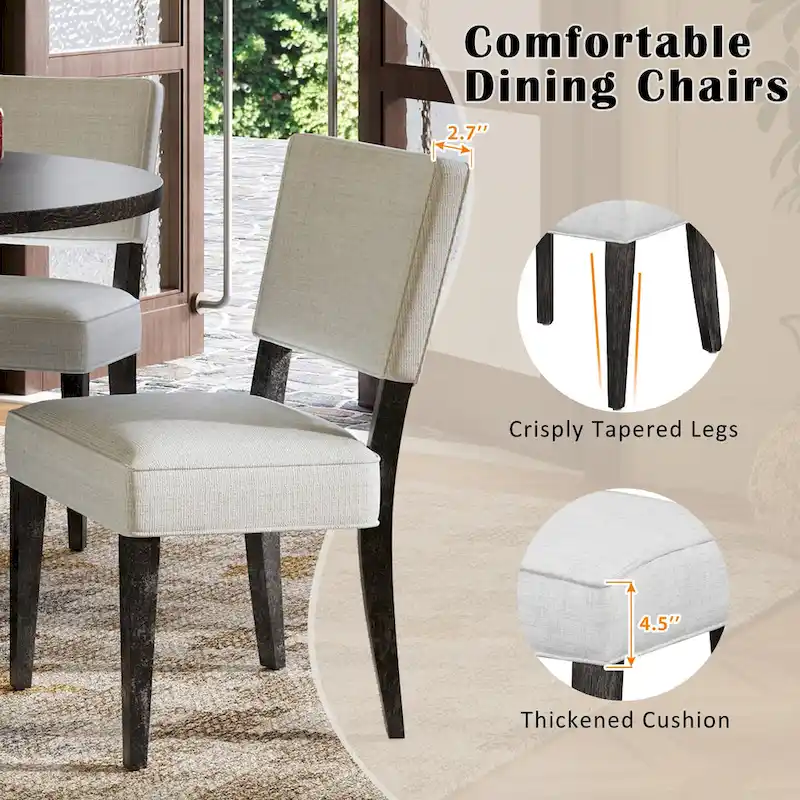 5-Piece Round Dining Table with 4 Upholstered Chairs