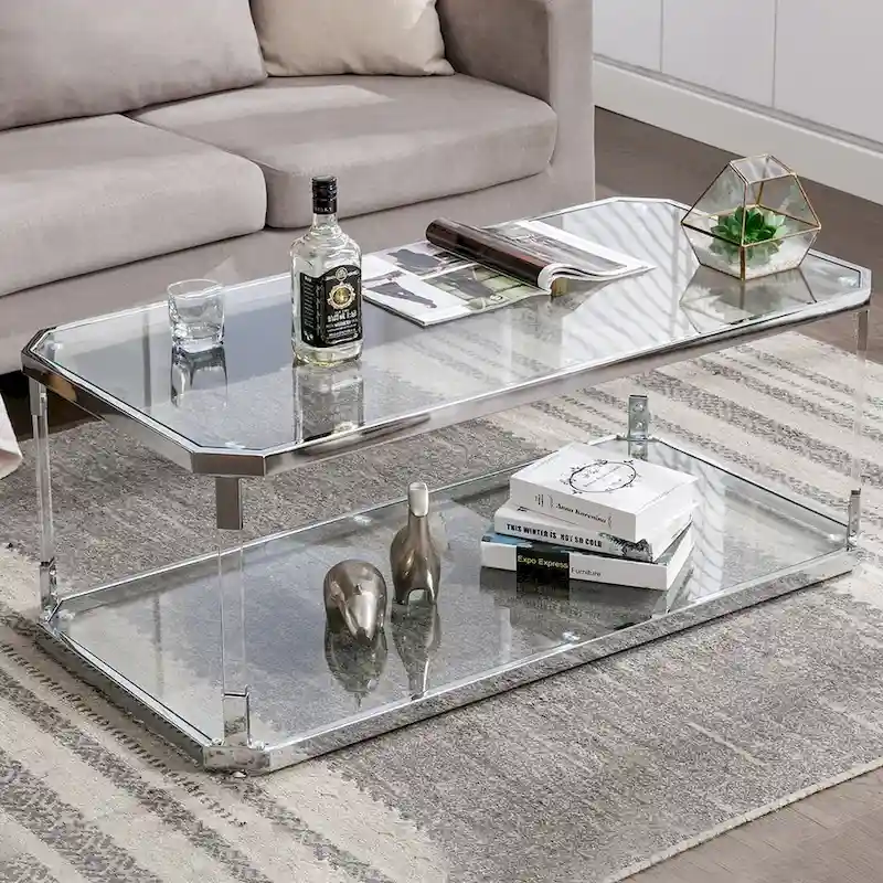 Chrome Coffee Tables Glass Coffee Table with Shelf