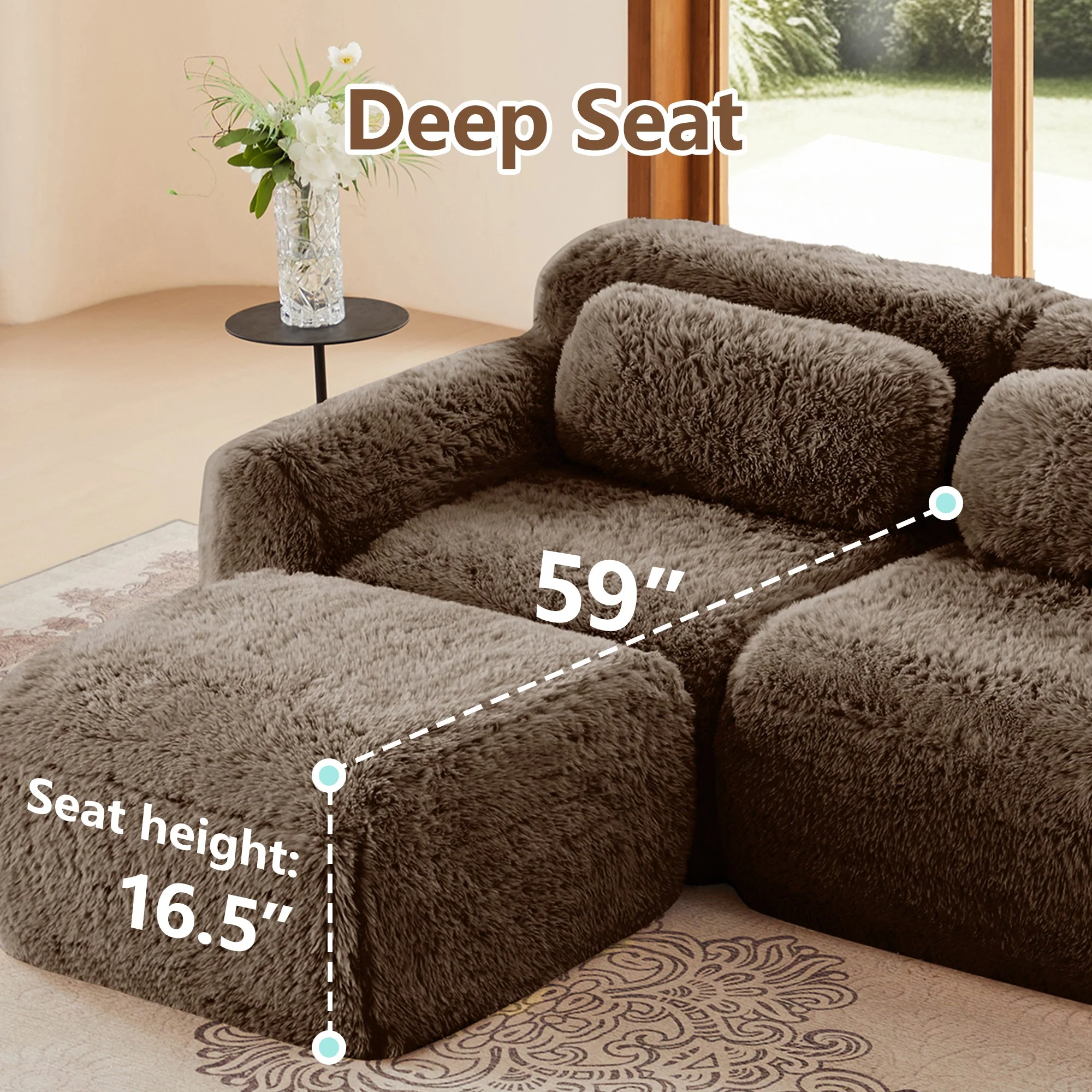 Soft And Fluffy Plush Boneless Modular Sofa with Ottoman