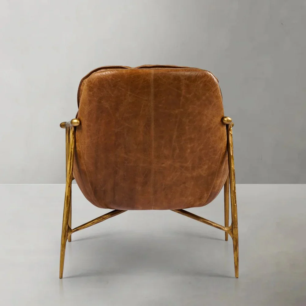 Mid-Century Modern Genuine Leather Accent Armchair