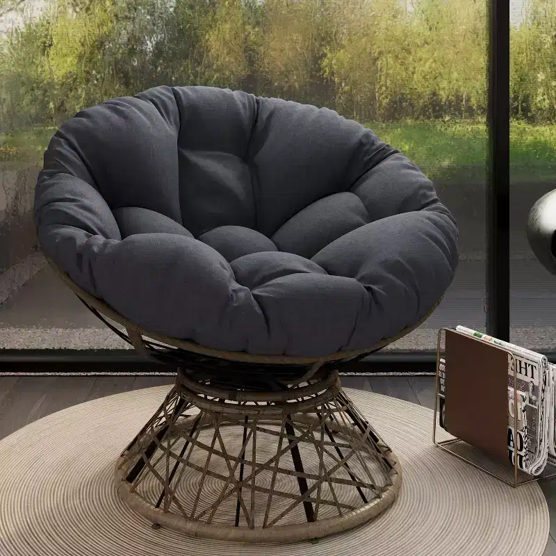 Okak Modern Accent Chair Swivel, 41.5 Ergonomic Wicker Chair with Cloud Thick Density Fabric Cushion, 3-proof Cover, High Capacity Iron Frame
