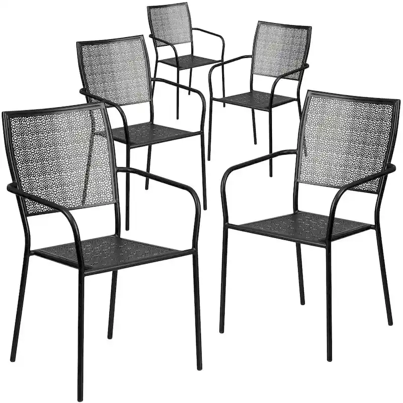 5 Pack Indoor-Outdoor Steel Patio Arm Chair with Square Back