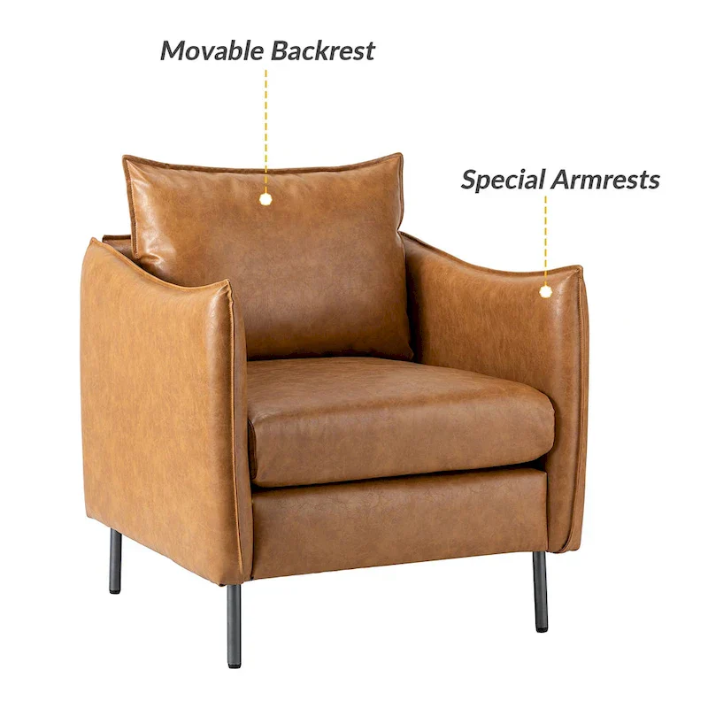 Jaime Modern Vegan Leather Accent Chair with removable Cushion by HULALA HOME