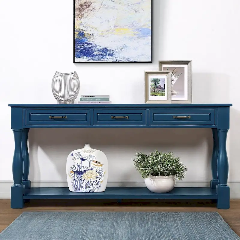 63 Solid Wood Console Table with 3 Drawers and 1 Bottom Shel