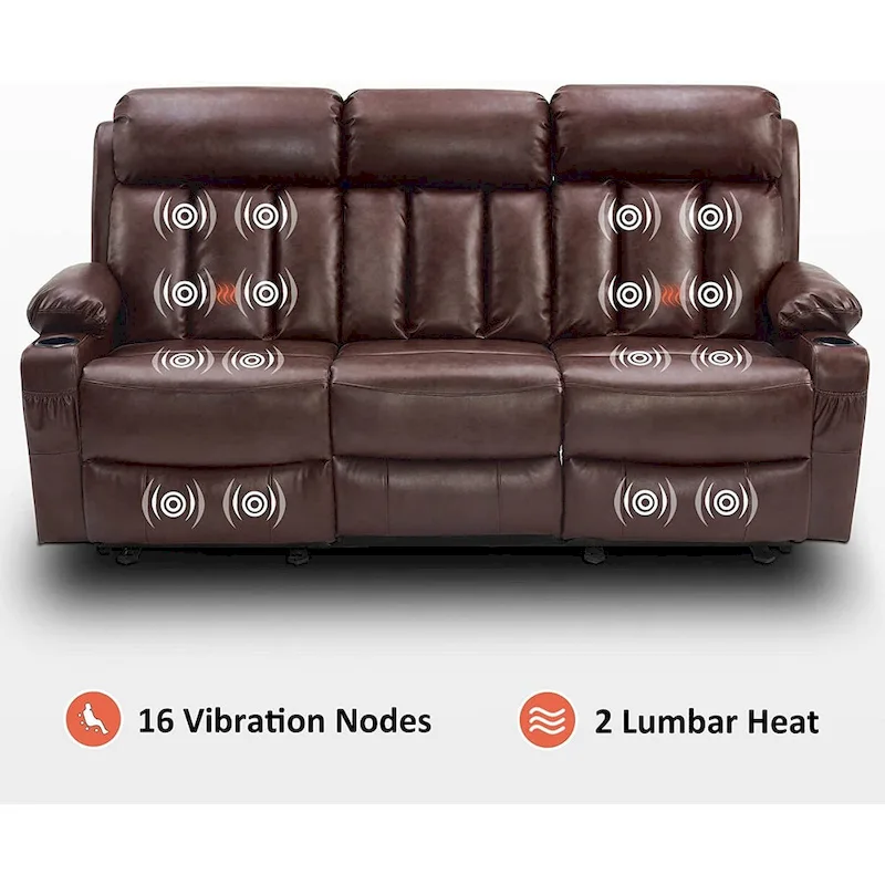 MCombo Electric Power Reclining Sofa with Heat & Massage, Faux Leather 6095/6075/6077