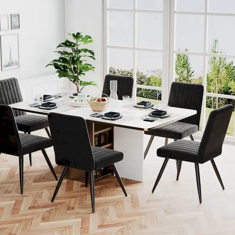 Black Dining Chairs Set of 2, Velevt Dining Room Chairs Upholstered Armless Chairs Kitchen Side Chairs