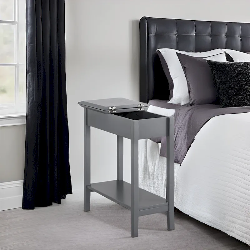 Narrow Flip-Top End Table with Drawer & Shelf, Gray/Black/Espresso/Cream/White/Cherry