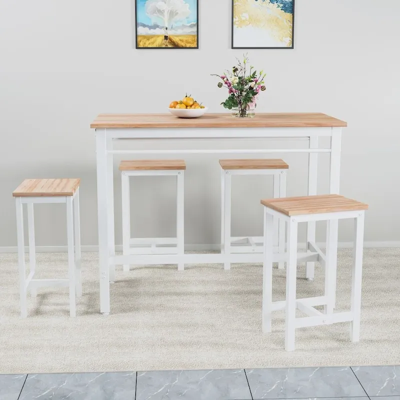 5-Piece Modern Kitchen Table with Four Bar Stools Bar Table Set 5PC