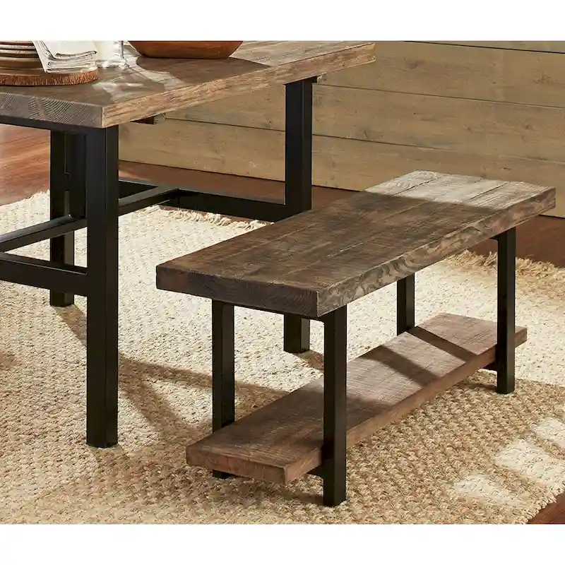 Modern Industrial Style Wood and Metal Accent Bench - 14 x 48 x 18 inches