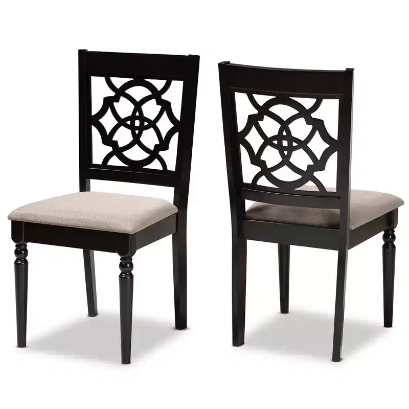 2pc Renaud Fabric Dining Chair Set with Cut-Out Back Design - Baxton Studio: Oak Wood, Foam Padding