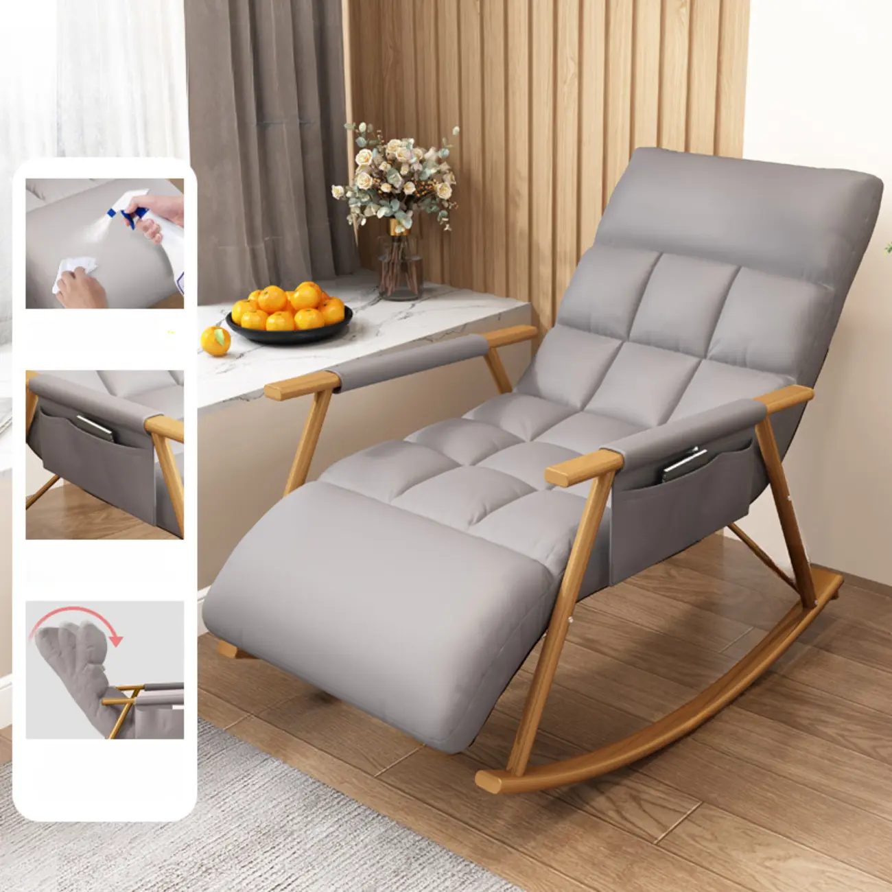 Modern Metal Track Arms Upholstered Rocking Chair