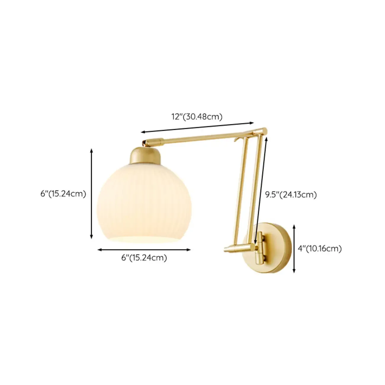 Modern Gold Adjustable Swing Arm Wall Light with White Shade