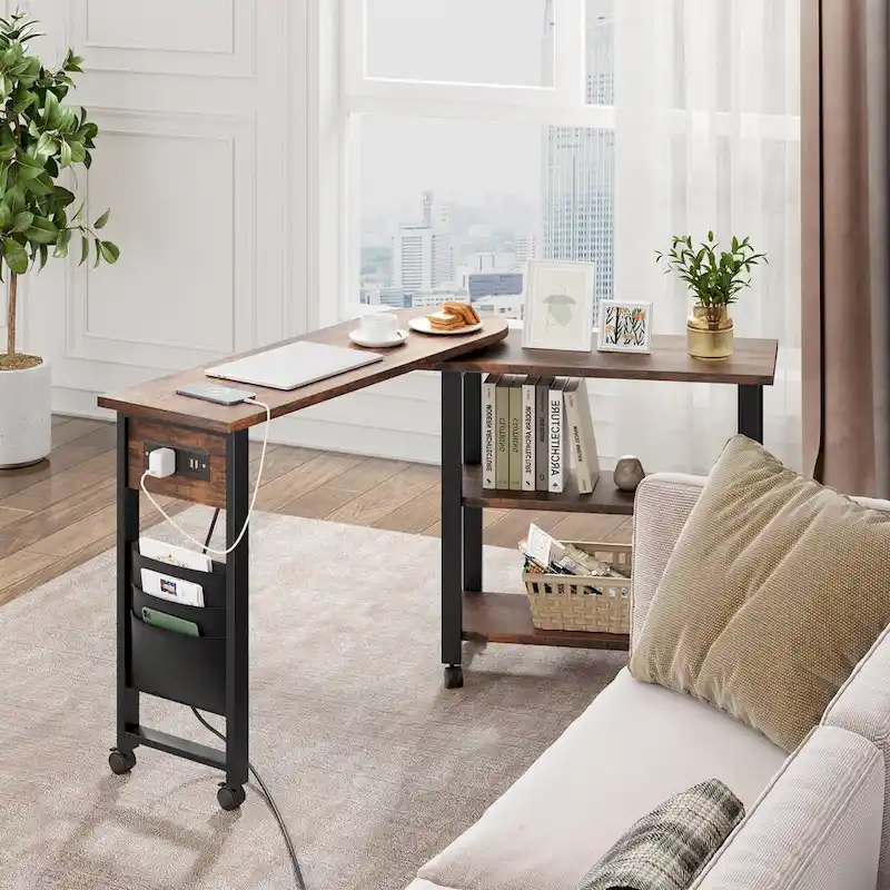 End Table Rotating Sofa Side Table with Charging Station